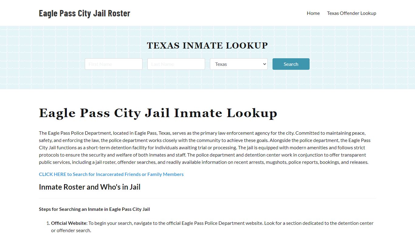 Eagle Pass Police Department Jail Inmate Lookup